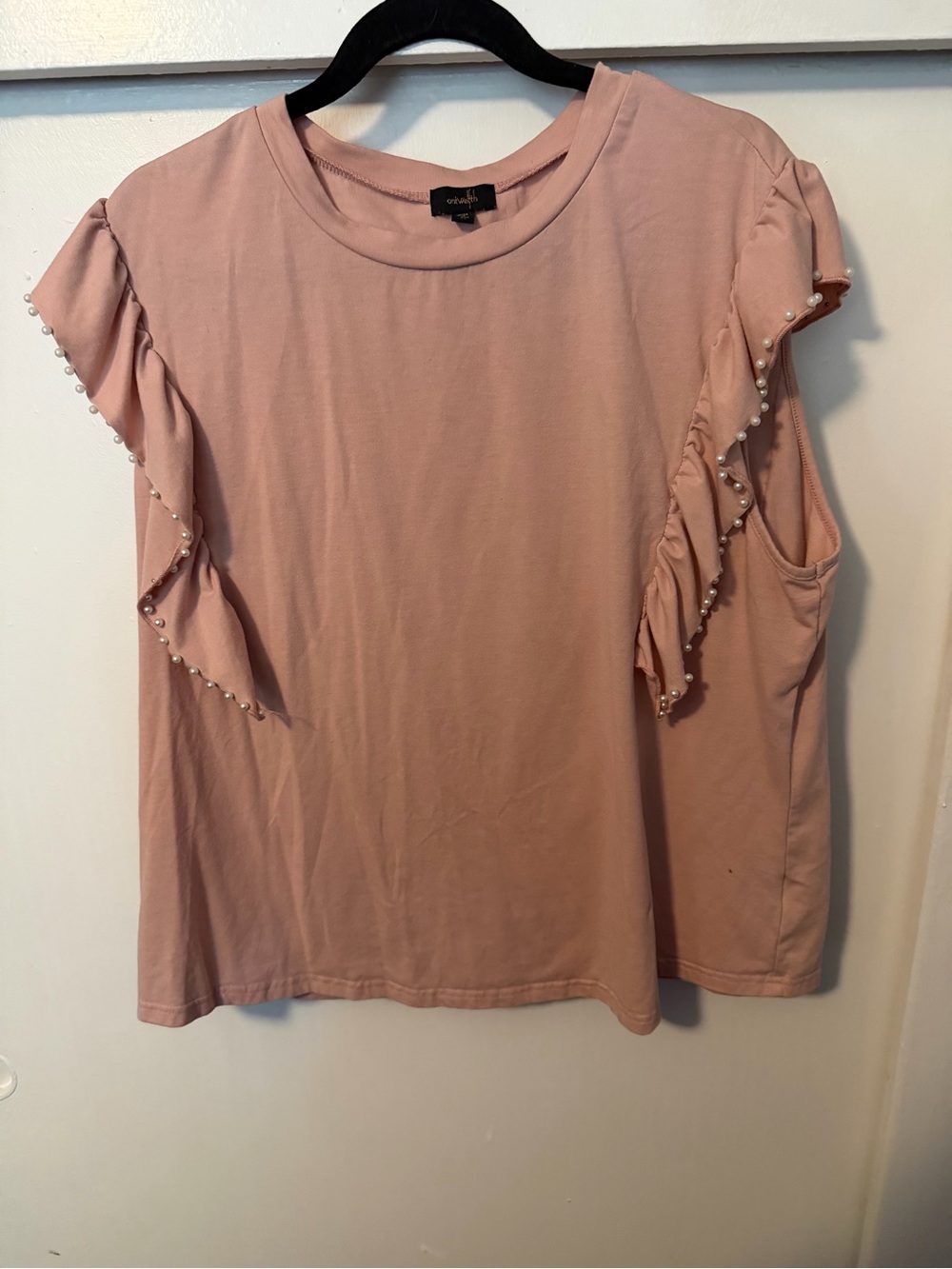 Pearl-Trim Ruffle Cold-Shoulder Tank Top - Dusty Pink
